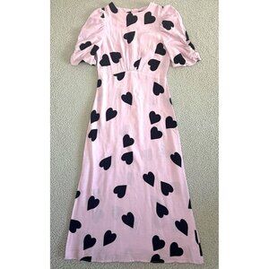 Nobody's Child Heart Print Dress Pink Black Novelty Print Empire Waist